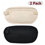 Money Belt, Nylon Fanny Pack Hidden Belt Bag with RFID Blocking for Women Men, Anti-theft Waist Pack Under Clothes with Adjustable Buckle for Travel, Running, Hiking, Cycling khaki+black,2 PCS