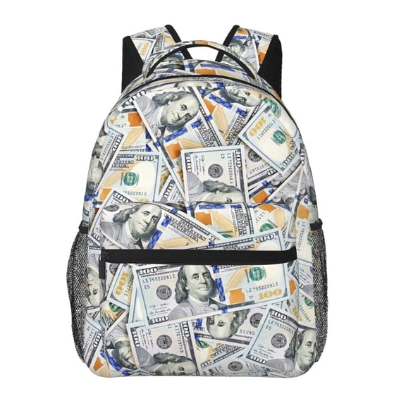Money Bills Backpack Lightweight Rucksack Travel Bag for Men and Women