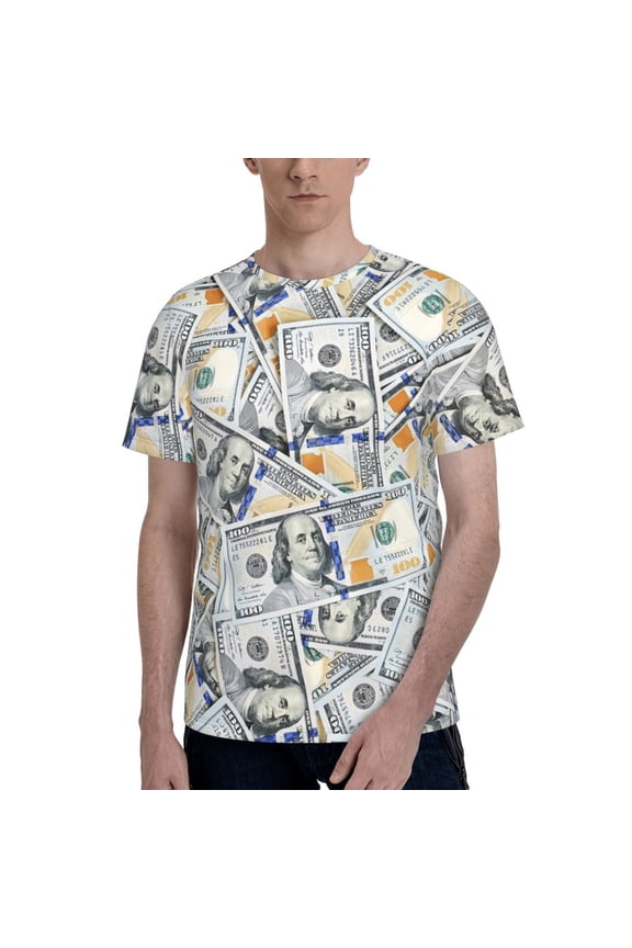 Money Bills T-Shirt Crew Neck Short Sleeve Full-Print for Men