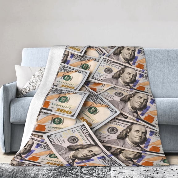 Money Blanket Gift Throw Blanket Cozy Soft Dollar Cash Pattern Blanket Gift for Men Women Finance Lover Home 60x50