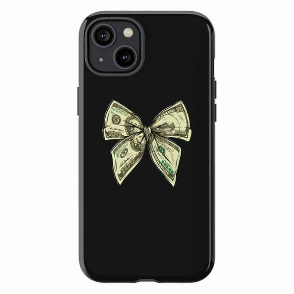 Money Bow iPhone Case, Chic Black Protective Cover with Dollar Bill Bow Design for iPhone 16 15 14 13 12 11 Pro Max Mini Plus