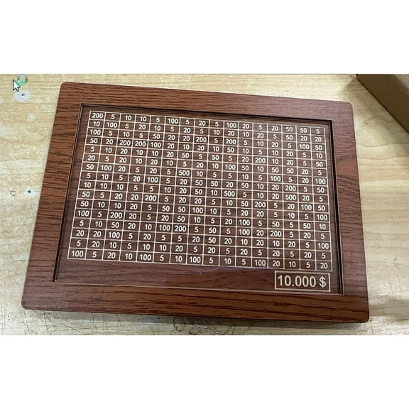 Money Box with Counter, Retro Reusable Wooden Money Box Money Jar Coin Cash Box Piggy Bank with Numbers Ticks for Adults and Children Dark Brown (5000USD- 10000EUR)