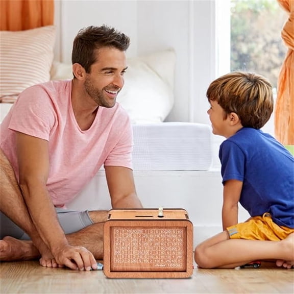 Money Box Wooden Cash Savings Box 10000 Savings Challenge Box Cash Vault Coin Bank Kakeibo Money Bank Cashbox with Money Goals and Numbers Counter