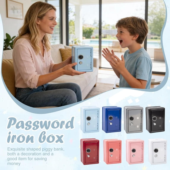 Money Safe for Kids, Combination Lock Box, Cash Box with Lock, Light Blue, 8X4 in, 1 Pc, Childhood Fund Holding, desktop Organizing