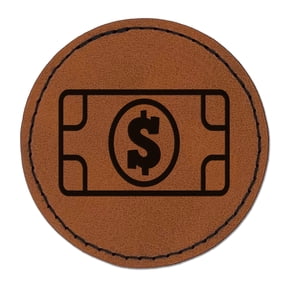 Money Cash Bills 2.5" Faux Leather Round Engraved Iron-On Patch - Brown