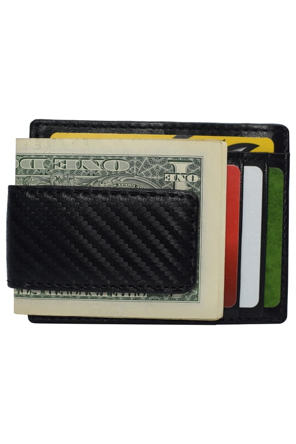 Money Clip Carbon Fiber RFID Blocking Front Pocket Leather ID Credit Card Holder Wallet for Men
