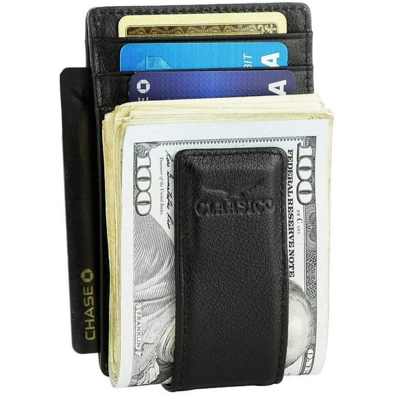 Money Clip Leather Wallet For Men Slim Front Pocket RFID Blocking Card Holder With Super Strong Magnetic