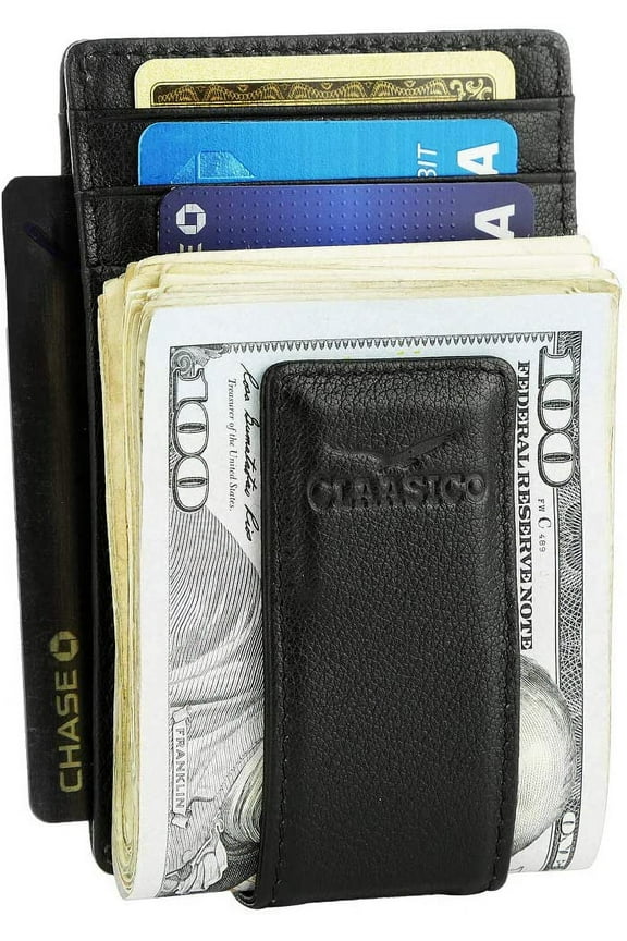 Money Clip Leather Wallet For Men Slim Front Pocket RFID Blocking Card Holder With Super Strong Magnetic