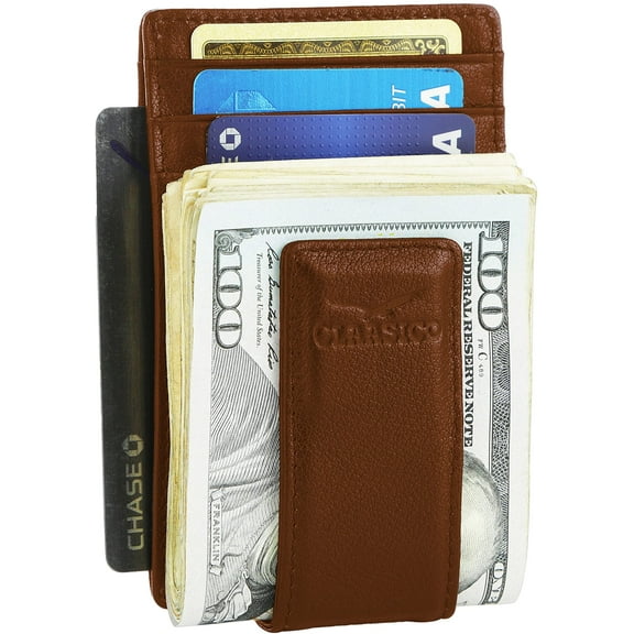 Money Clip Leather Wallet For Men Slim Front Pocket RFID Blocking Card Holder With Super Strong Magnetic