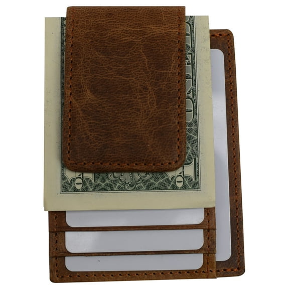 Money Clip Leather Wallet For Men Slim Front Pocket RFID Blocking with Super Strong Magnetic