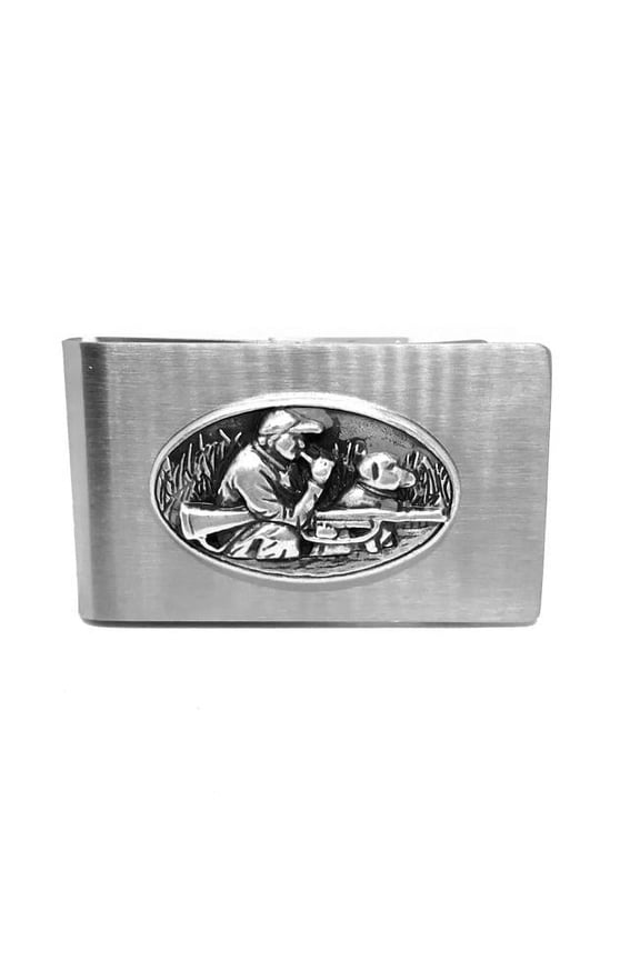 Money Clip in Brushed Stainless Steel Money Clip Duck Hunter Emblem