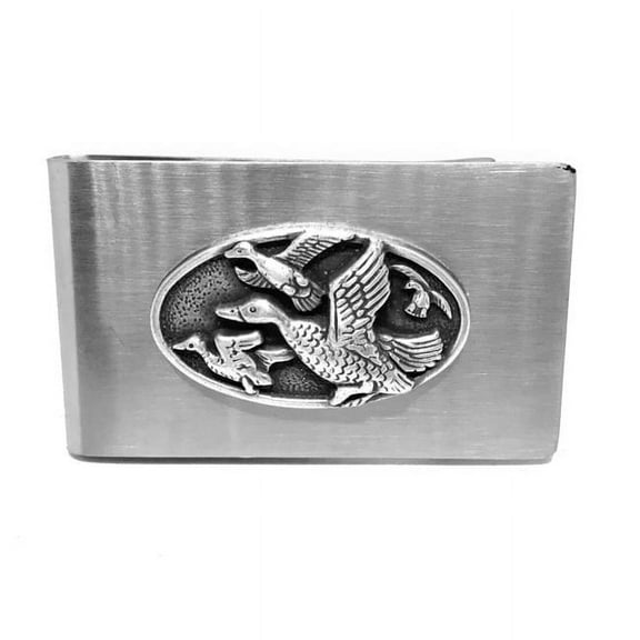 Money Clip in Brushed Stainless Steel Money Clip with Duck Hunting Emblem