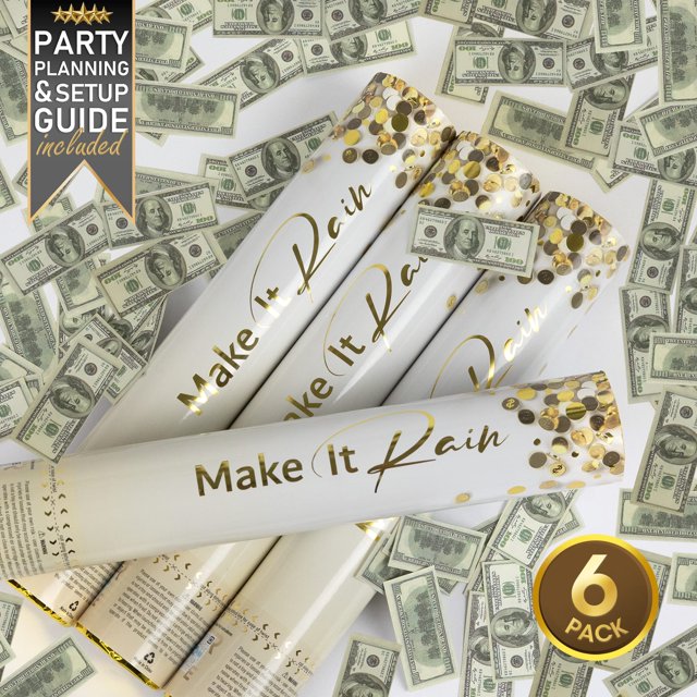 Money Confetti Cannon 6 Pack 100 Dollar Bill Confetti Poppers