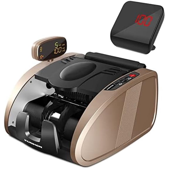 Money Counter Machine, Bill Counter with UV/MG/IR Counterfeit Detection, Portable Cash Counting Machine with 9 Modes, 2LCD Display, Hidden Handle$$Office