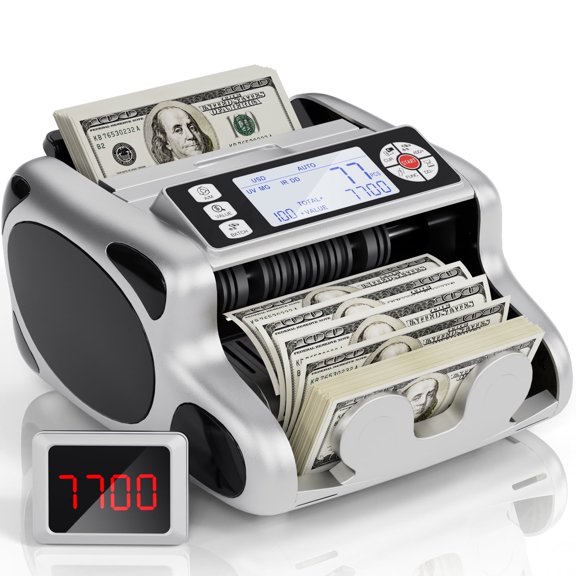 Fitop Money Counter Machine, Dollar, Euro Value Count UV/MG/IR/DD/VI/FA Pro Grade Cash Counterfeit Detectors with Backlit LCD Display, Add/Batch/Auto/Manual Modes Money Counting Machine