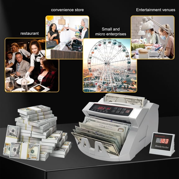 Money Counter Machine with UV/MG/IR Detection - LCD Display, Add/Batch Modes for Bank/Store