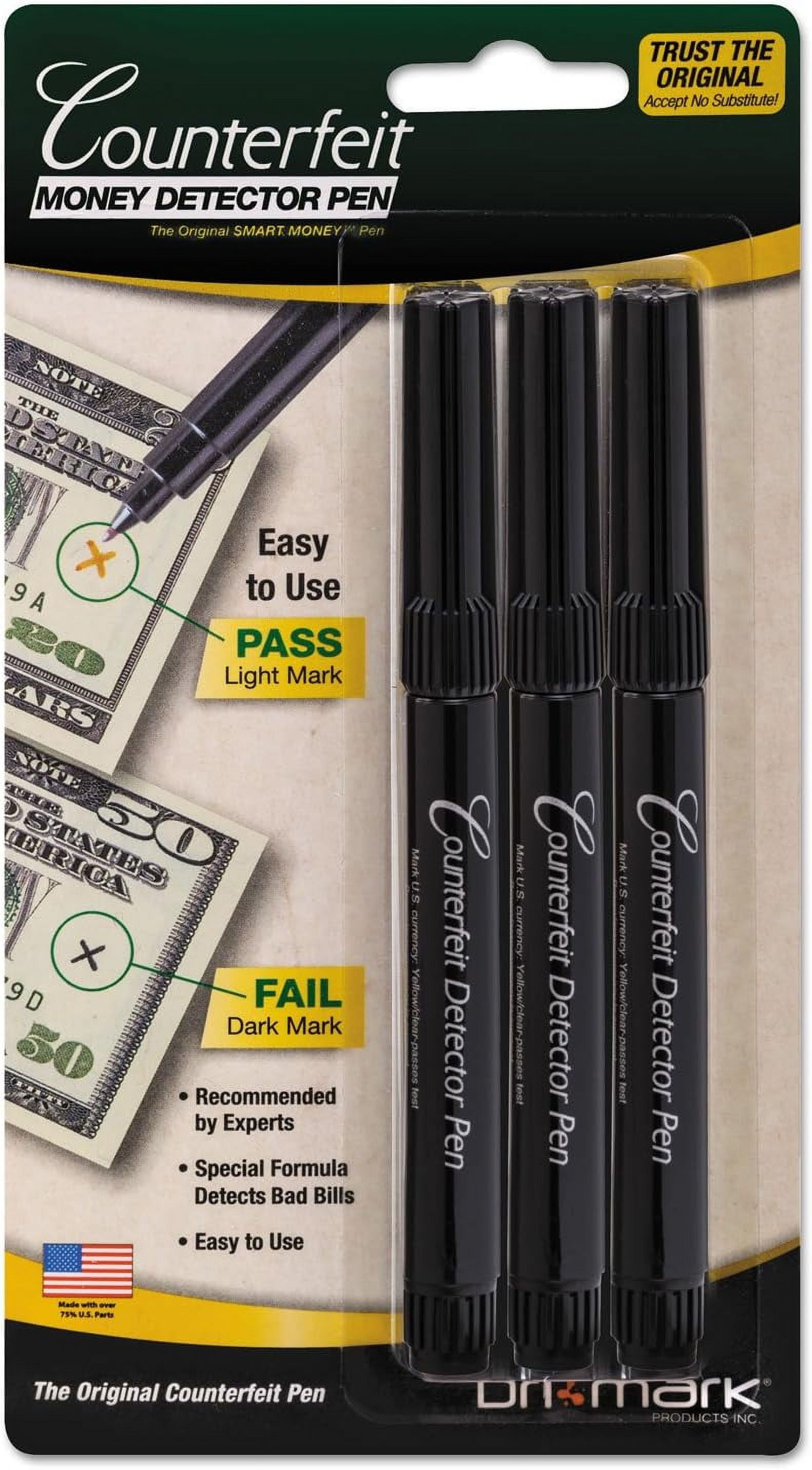 Money Counterfeit Bill Detector Pen For Use W/U.S. Currency, 3/Pack