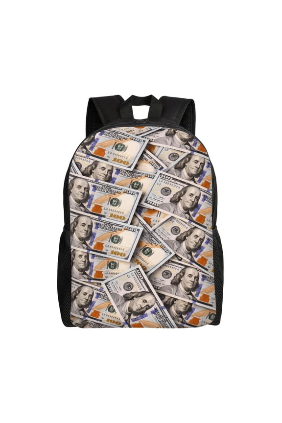 Money Dollar Cash Pattern Backpack Full Front Print Travel Laptop Bag for Men and Women