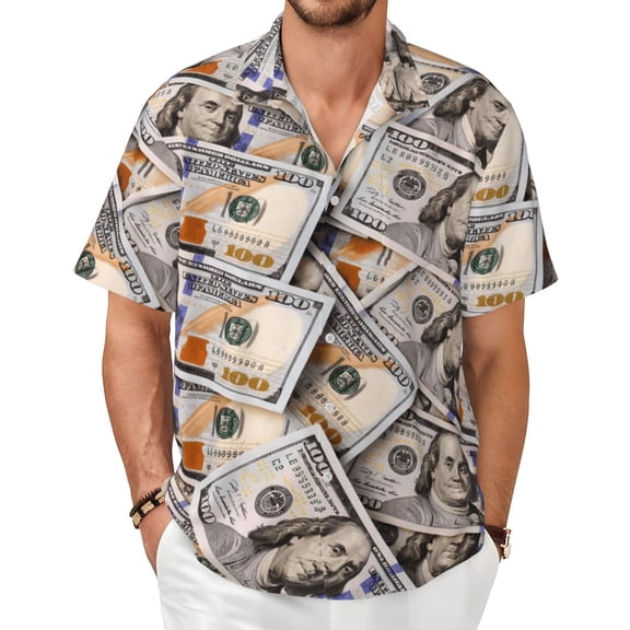 Money Dollar Cash Pattern Men's Shirts Short-Sleeved with All-Over Prints Button-Up Shirts