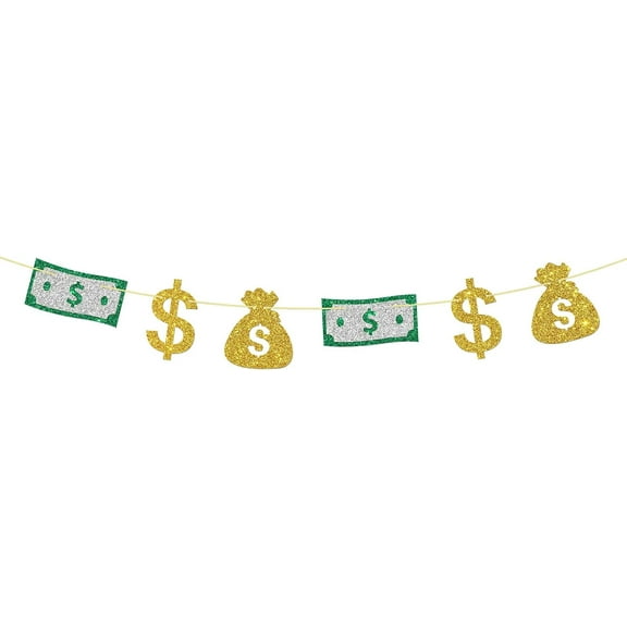 Money Dollar Sign Banner Retirement Garland Made More Money Birthday Party Decoration Supplies Green Gold Glitter