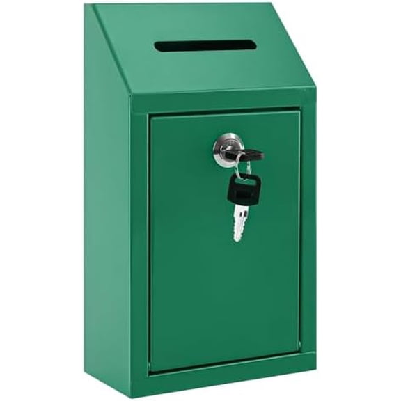 Money Drop Box with Lock & Slot, Metal Cash Collection & Suggestion Box for Farmstand Sales, Office or Home Wall Mount Use, 10.24x5.7x2.95 Inch, Green
