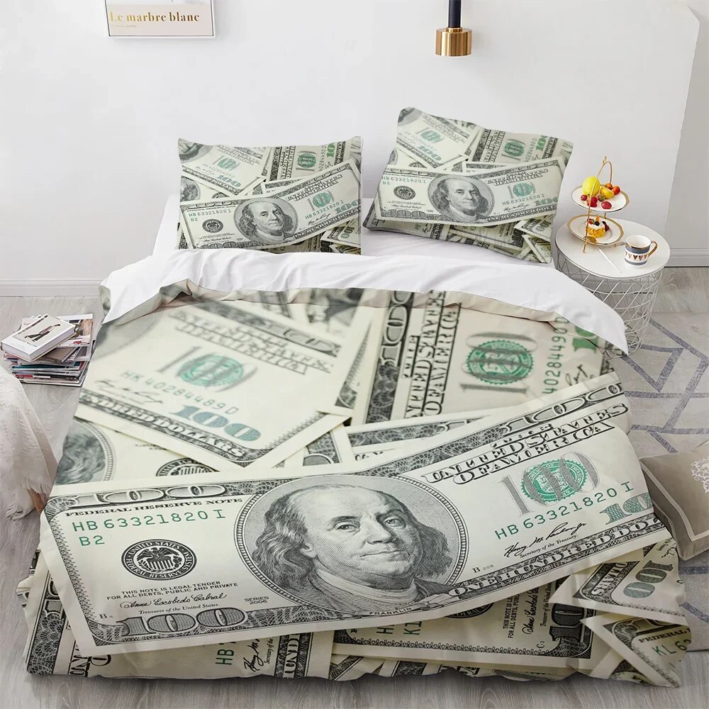 Money Duvet Cover Set Golden Coins Print Bedding Set Soft Comfortable