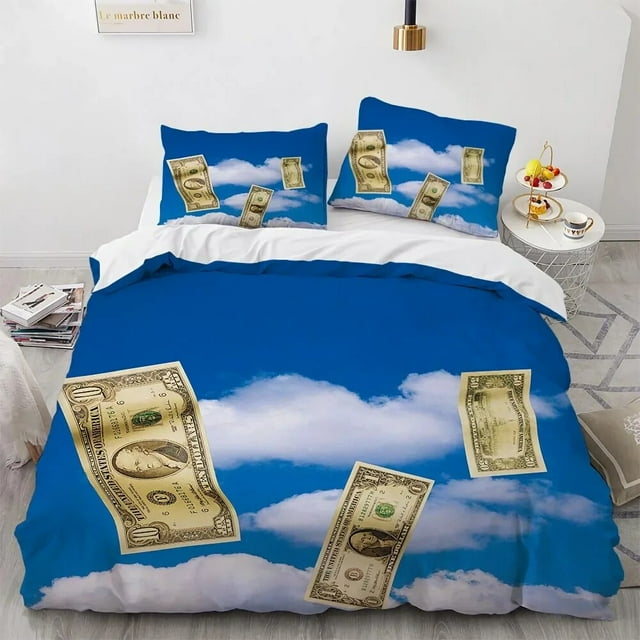 Money Duvet Cover Set Golden Coins Print Bedding Set Soft Comfortable