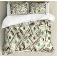 thumbnail image 1 of Money Duvet Cover Set Queen Size, Heap of Dollars Pattern Currency Pile with Ben Franklin Portrait Wealth Theme, 3 Piece Bedding Set with 2 Pillow Shams, Pale Green Grey, by Ambesonne, 1 of 3
