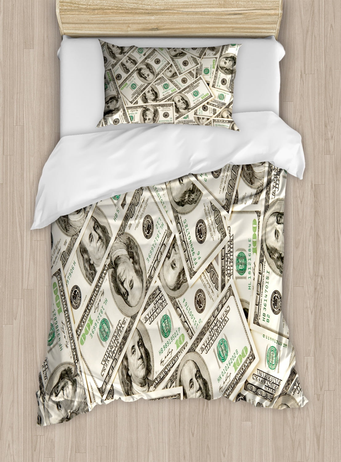 Twin Size Money Pattern Microfiber Duvet Cover Set