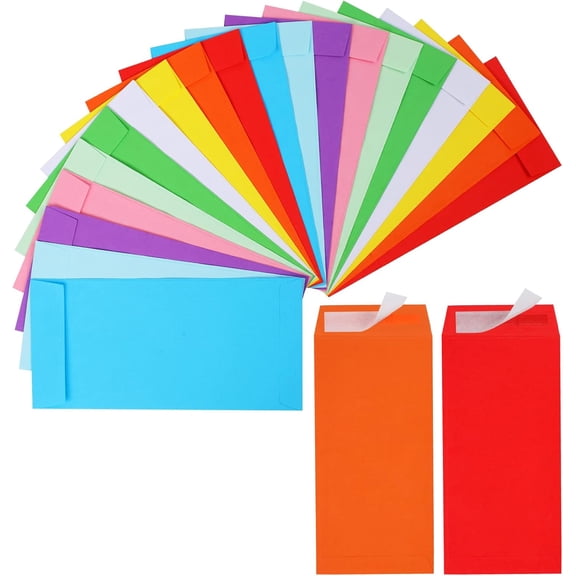 Money Envelopes for Cash Savings, 100 Pack Assorted Colors (10 Colors), Self-Sealing Envelopes for Cash, Checks, Budgeting, Small 6.5x3.2 Inches