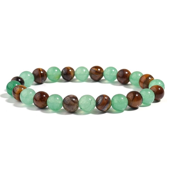 Money Feng Shui Bracelet Golden Tiger Eye & Jade Natural Stone Beaded Bracelet, Adjustable Elastic Cord Lucky Crystal Healing Stone Jewelry for Women