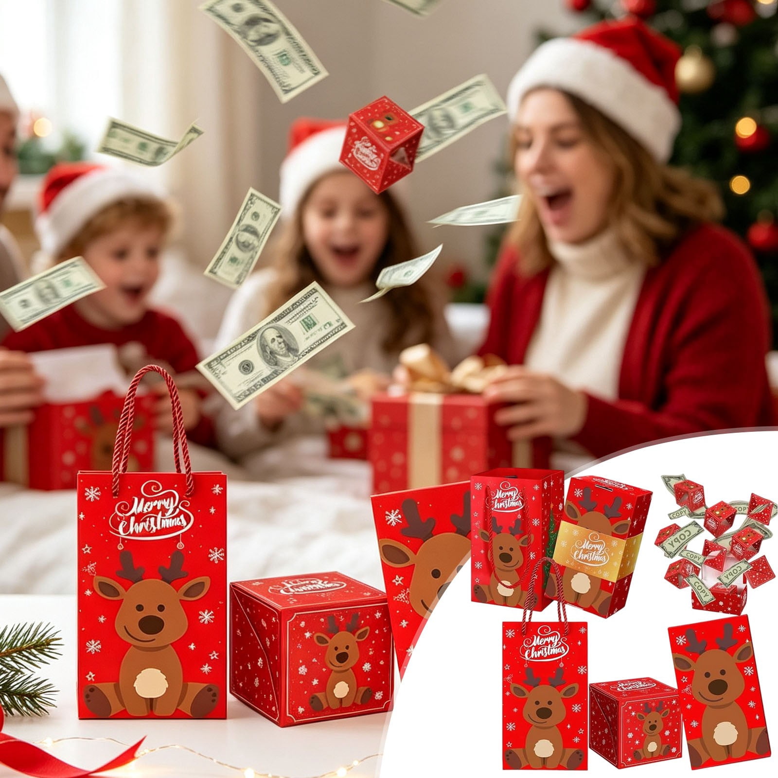 Money Gift Box Explosion Gift Box, Red Reindeer Pops Up Christmas ...