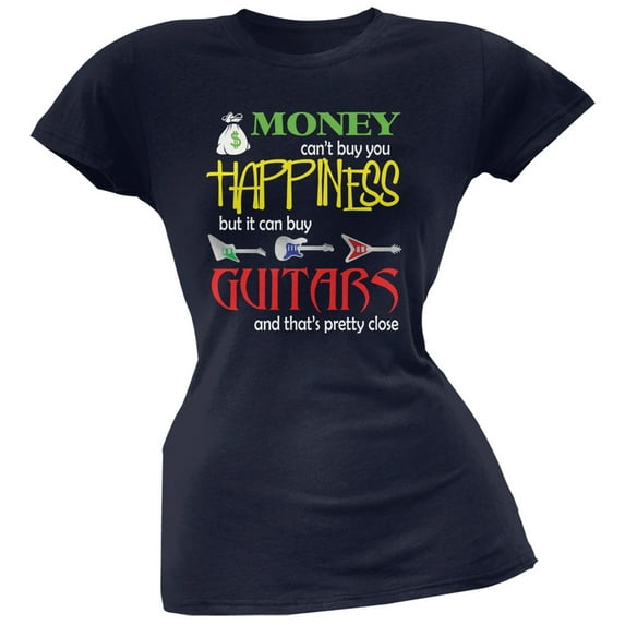 Money Happiness Guitars Funny Navy Juniors Soft T-Shirt - X-Large