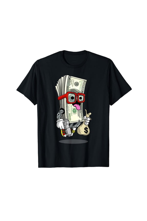 Money Hip Hop Graphic Urban Graffiti Art Black T-Shirt
