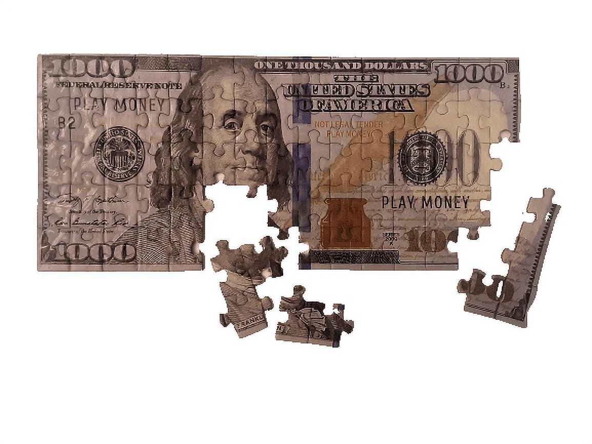Money Jigsaw Puzzle – US One Thousand Dollar Bill Copy Money Mini Jigsaw Puzzle for Adults & Kids – Fake Play Money Currency $1,000 Bill Educational Children’s Puzzle, 9”x4” by Custom Toys & Hobbies I - image 1 of 4