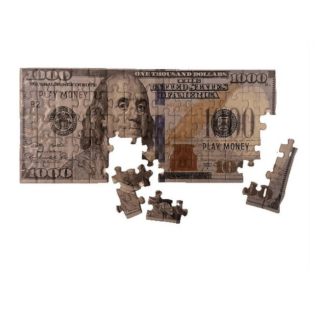 Money Jigsaw Puzzle – US One Thousand Dollar Bill Copy Money Mini Jigsaw Puzzle for Adults & Kids – Fake Play Money Currency $1,000 Bill Educational Children’s Puzzle, 9”x4” by Custom Toys & Hobbies I