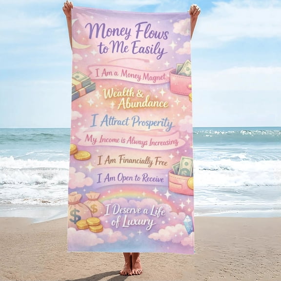 Money Magnet Manifestation Beach Towel Oversized Sand Free 27.5"x55"