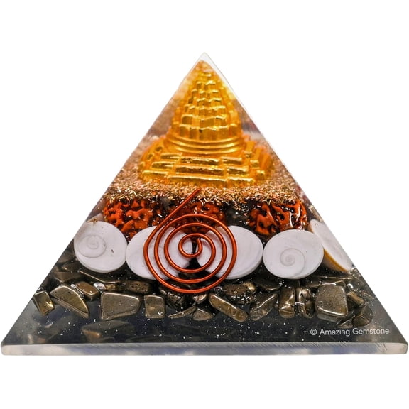 Money Magnet Orgone Pyramid with Pyrite, Rudraksha & Shree Yantra Wealth & Growth Orgonite Decor