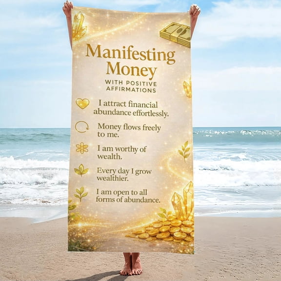 Money Manifestation Affirmation Beach Towel Oversized Sand Free 27.5"x55"