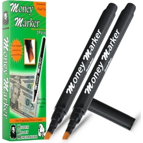 HVM Counterfeit Money Detector Pen (2 Counterfeit Pens) - Money Marker Bill Detector Pen with Upgraded Chisel Tip - Detect Fake Bills, Universal False Currency Checker Pack