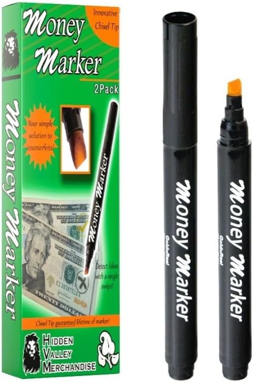 HVM Counterfeit Money Detector Pen (2 Counterfeit Pens) - Money Marker Bill Detector Pen with Upgraded Chisel Tip - Detect Fake Bills, Universal False Currency Checker Pack