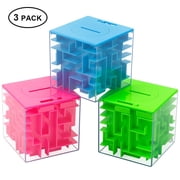 Money Maze Puzzle Box for Kids & Adults, Fun Money Holder Gift Box, Square Inverted Bead Maze Piggy Bank, Brain Teaser Gift for Birthdays & Christmas   3 Pack