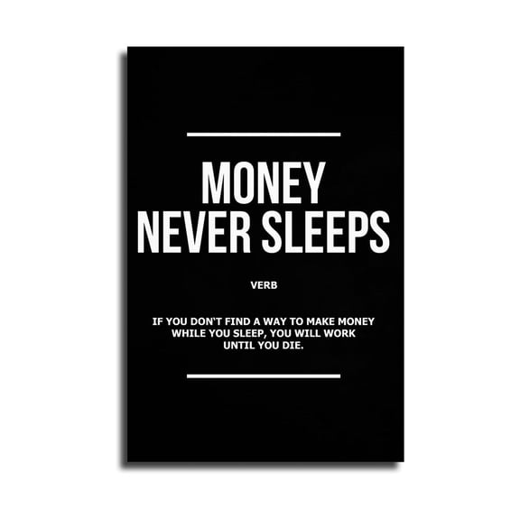 Money Never Sleeps Canvas Wall Art, Motivational Finance Poster for Office, Living Room, and Home Decor