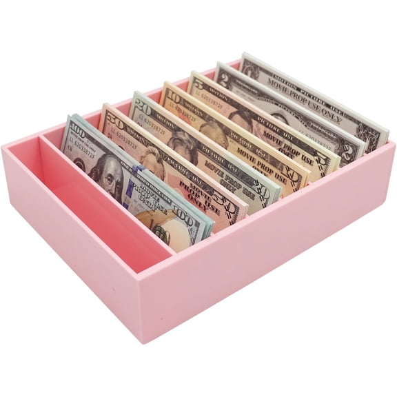 Money Organizer for Cash, 8 Compartment Pink Acrylic Money Holder, Cash Tray, Cash Box, Cash Organizer for Bills