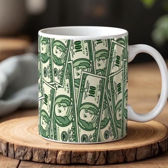 Money Pattern Mug Fun 0 Dollar Bill Coffee Cup Gift Entrepreneurs Business Lovers Hustlers.