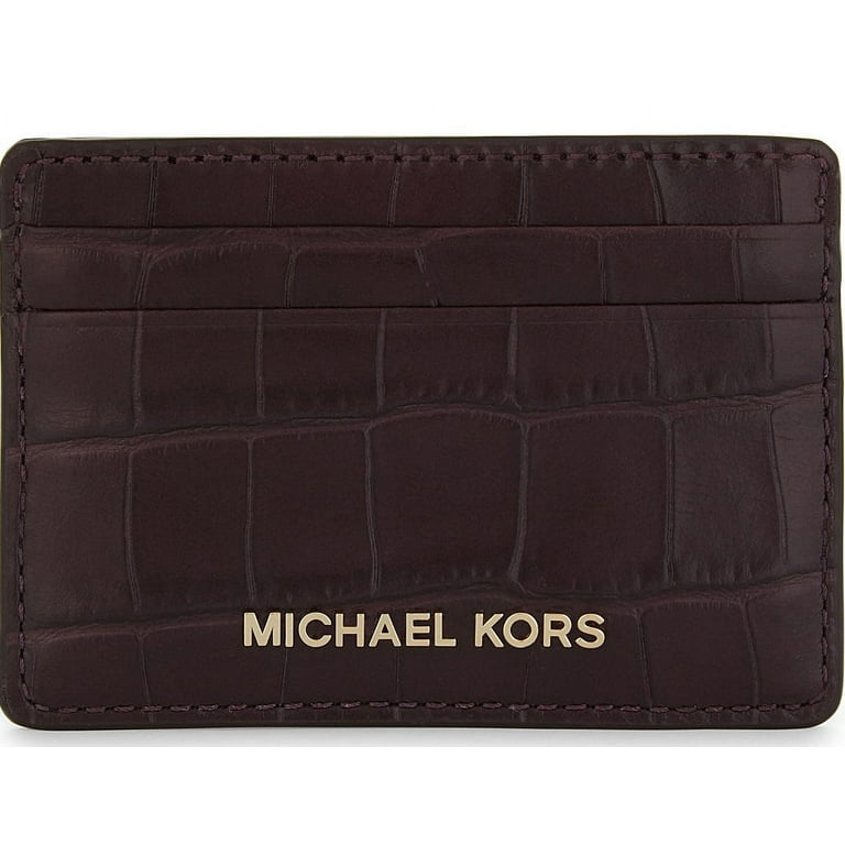 Money Pieces Crocodile-effect Leather Card Holder Damson