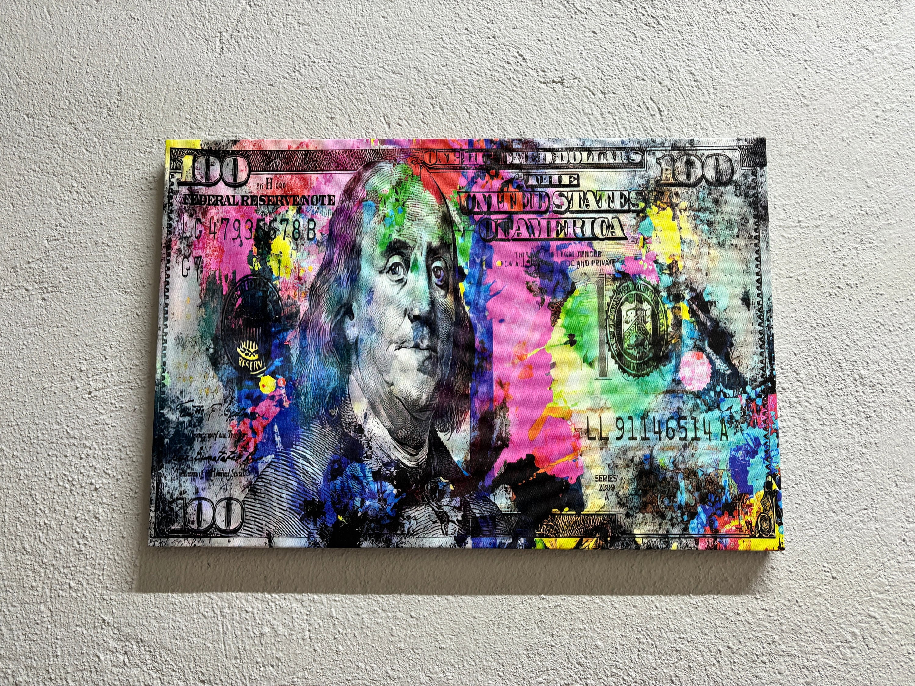 Money Printed, Colorful Dollar Artwork, Benjamin Franklin Art