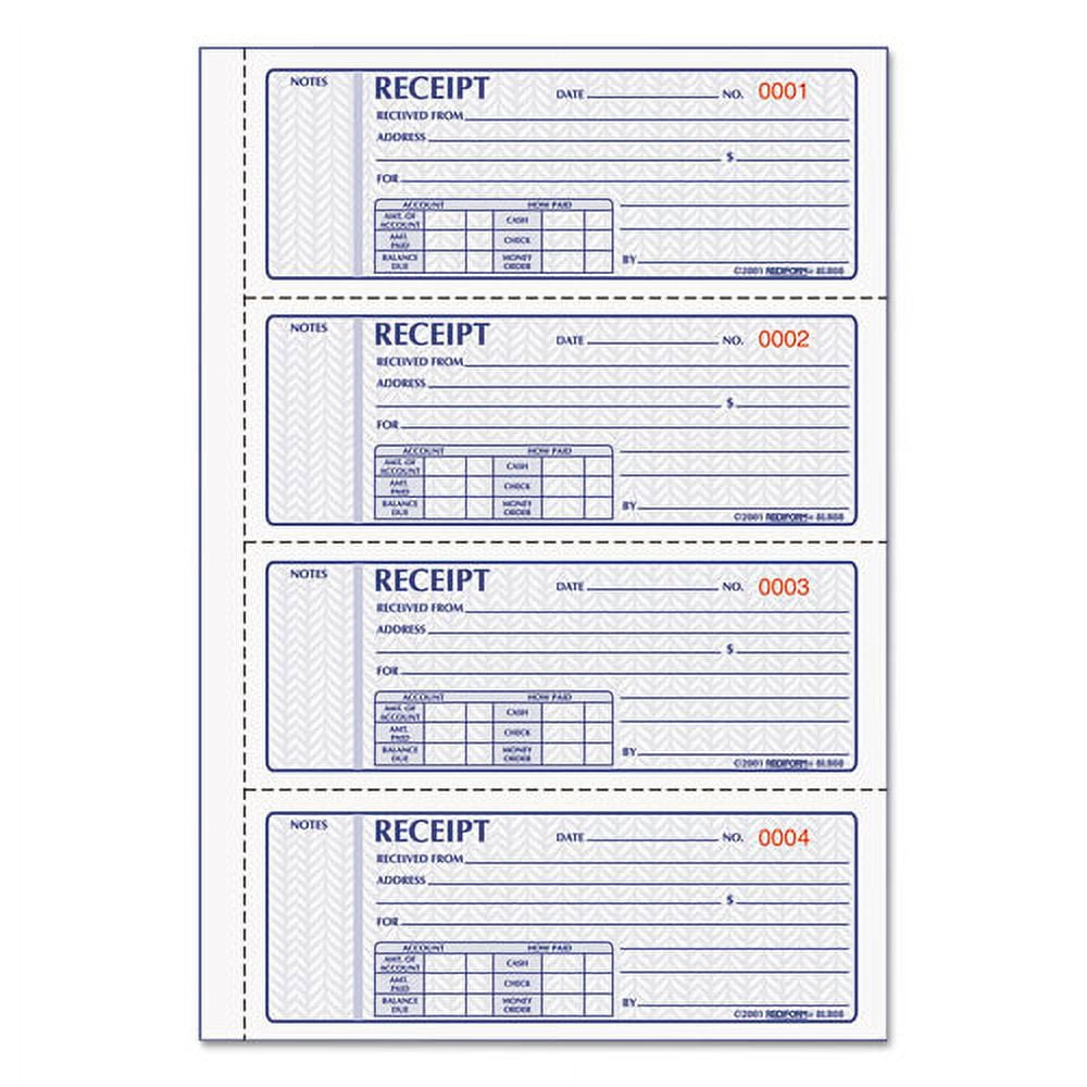 Money Receipt Book, Three-Part Carbonless, 7 X 2.75, 4/page, 100 Forms | Bundle of 10 Each