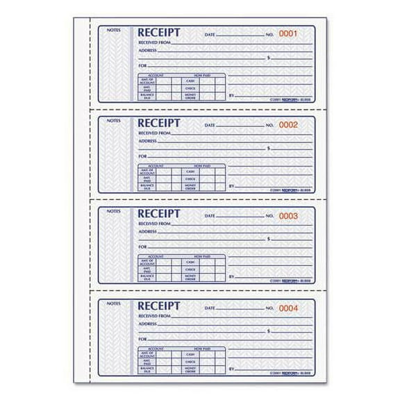 Money Receipt Book, Three-Part Carbonless, 7 X 2.75, 4/page, 100 Forms | Bundle of 2 Each