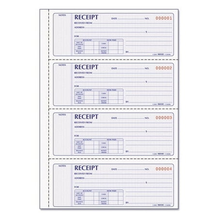 Money Receipt Book, Two-Part Carbonless, 7 X 2.75, 4/page, 200 Forms | Bundle of 2 Each